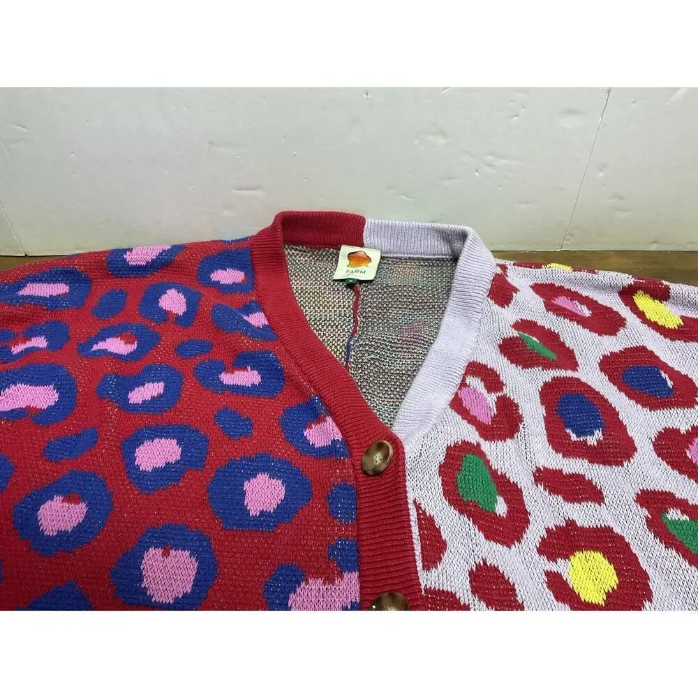 Farm Rio Leopard Pop Cardigan Size XL Colorful Cotton Oversized Bohemian - Picture 6 of 12
